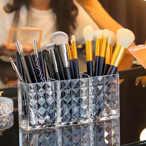 3 Compartment Acrylic Make-up Brush Holder